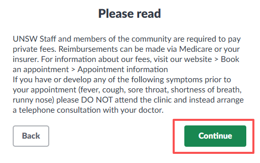 新南威尔士大学校医务室预约流程界面