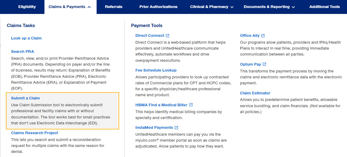 United Healthcare官网上的理赔入口